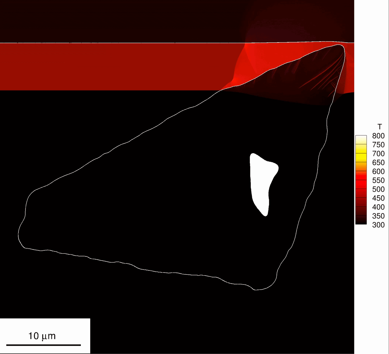 Snapshot from a production-scale SCIMITAR3D run: shock interaction with an HMX crystal-binder configuration on a microstructure-resolved grid.